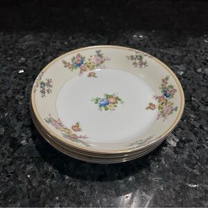 Vintage Floral Porcelain Bowls Set of 4 Gold Rim Ivory Cottage China